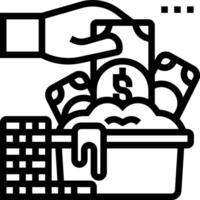 Money in a bucket icon vector