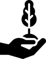 A hand holding a tree in a black silhouette vector
