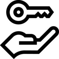A hand holding a key and a key in the hand vector