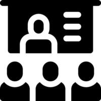 A black and white icon of people in front of a computer vector