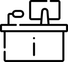 A black and white image of a desk with a computer monitor vector