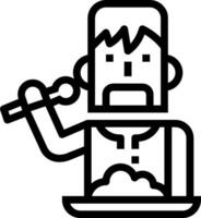 A man with a microphone and a plate of food vector