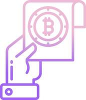 Bitcoin icon in hand holding paper with bitcoin symbol vector