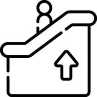 A black and white line icon of a person on a escalator vector