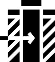 A black and white icon of a door with an arrow pointing to it vector