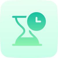 A green hourglass icon with a clock on it vector
