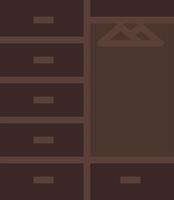 A brown dresser with a hanger and clothes vector