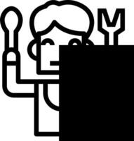 A black and white icon of a man holding a knife and fork vector