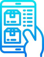 A hand holding a tablet with a box on it vector