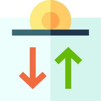 An icon of a sun and two arrows pointing up vector