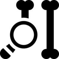 A black and white image of a magnifying glass and a bone vector