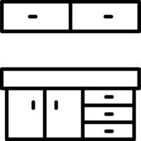 A black and white drawing of a kitchen cabinet vector