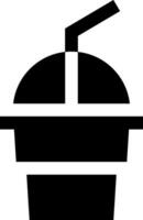 A black and white icon of a cup with a straw vector