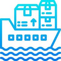 A blue and white line icon of a ship with boxes on it vector