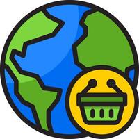 A shopping basket icon with a globe and a shopping basket vector