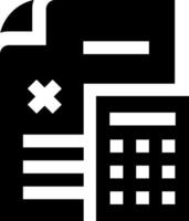 A black and white icon of a calculator and a document vector