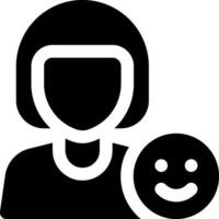 A black and white icon of a woman holding a smiley face vector