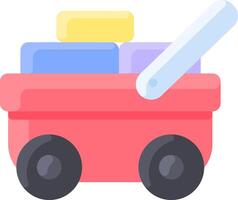 A red toy wagon with a handle and a stack of blocks vector