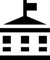 A black and white image of a building with a flag on top vector