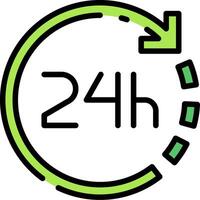 A green arrow pointing to the 24 hour clock vector