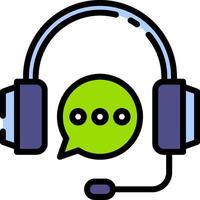 A headset with a speech bubble and a microphone vector