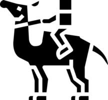 A black and white image of a man riding a camel vector