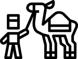 A man is holding a camel and a man is standing next to it vector