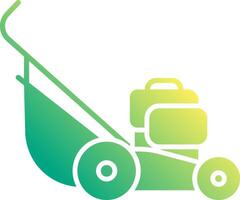 A green lawn mower with a suitcase on top vector