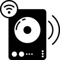 A black and white image of a speaker with wifi vector