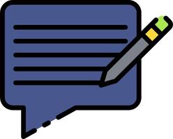 A speech bubble with a pen and a note vector