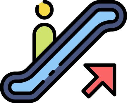 An escalator with a person going down it vector