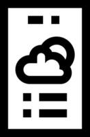 A black and white cloud icon with a white line vector