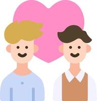 Two men are standing in front of a pink heart vector