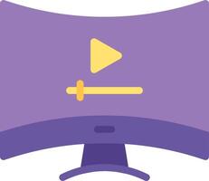 A purple monitor with a yellow play button vector