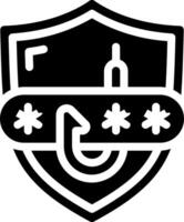 A black and white logo with a shield and a lock vector