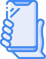 A hand holding a tablet with a blank screen vector