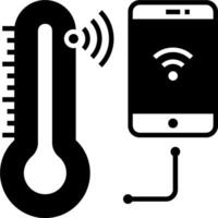 A thermometer and a smartphone connected to a wifi signal vector