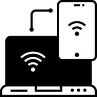 A laptop and a phone connected to a wifi network vector