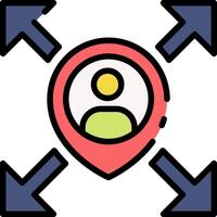 A map pin with arrows pointing to it vector