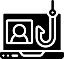 A laptop with a hook and a fish icon vector
