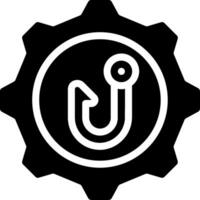 A black and white icon of a hook on a gear vector