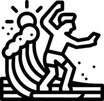 A black and white illustration of a man on a surfboard vector