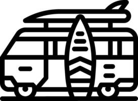 A black and white image of a van with surfboards on top vector
