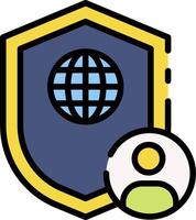 A shield with a globe and a person in the middle vector