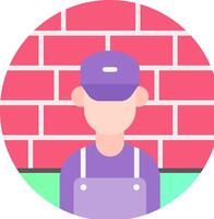 A man in a hat and overalls standing in front of a brick wall vector