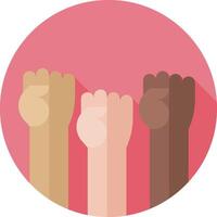 A group of hands with different colors on a pink background vector