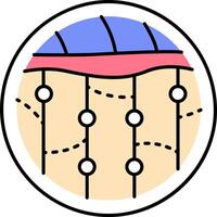 A circle with dots on it and a blue and pink line vector