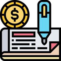 A pen and a check next to a dollar coin vector
