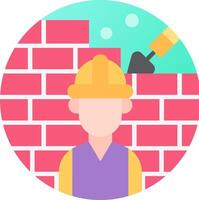 A man in a hard hat and helmet is standing next to a brick wall vector