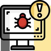 A computer with a red and yellow exclamation mark on it vector